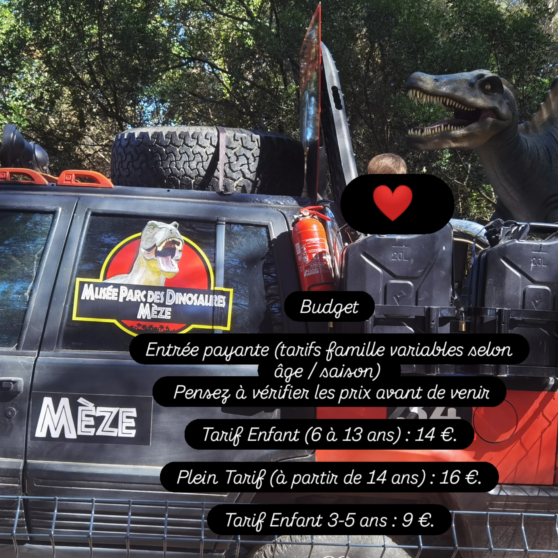 Budget et tarifs du Musée-Parc des Dinosaures de Mèze